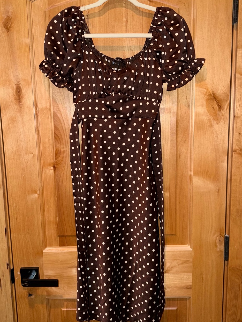 Arden B Brown Midi Dress with White Polka Dots